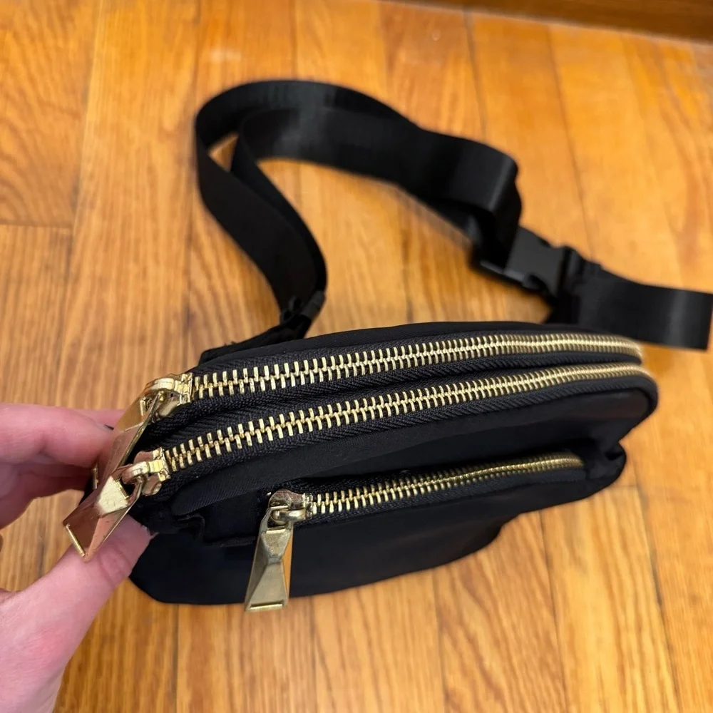 Zorfin Black Belt Bag Crossbody with Gold Accents - Picture 3 of 10